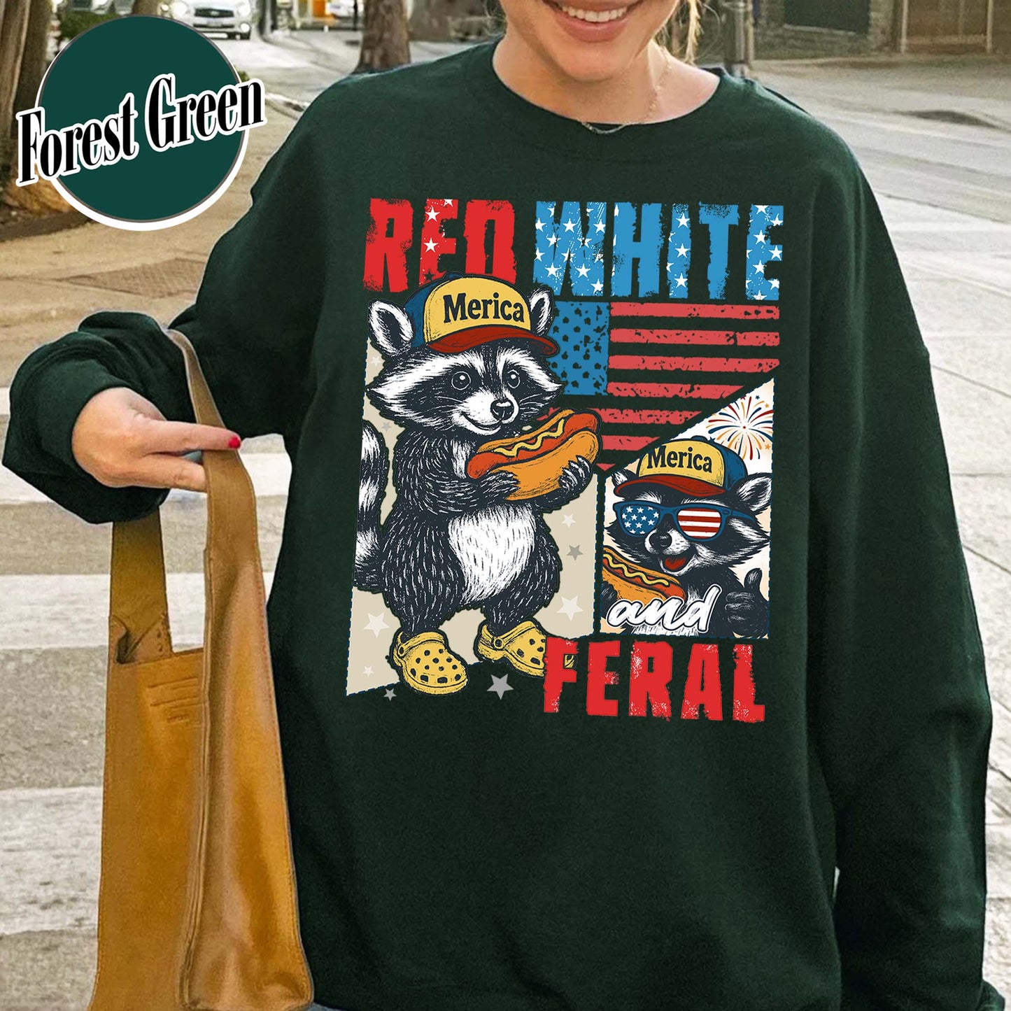 4th of July Party Sweatshirt, Feral Raccoon Tee Sweatshirt Feral Girl, Red White and Feral Sweatshirt