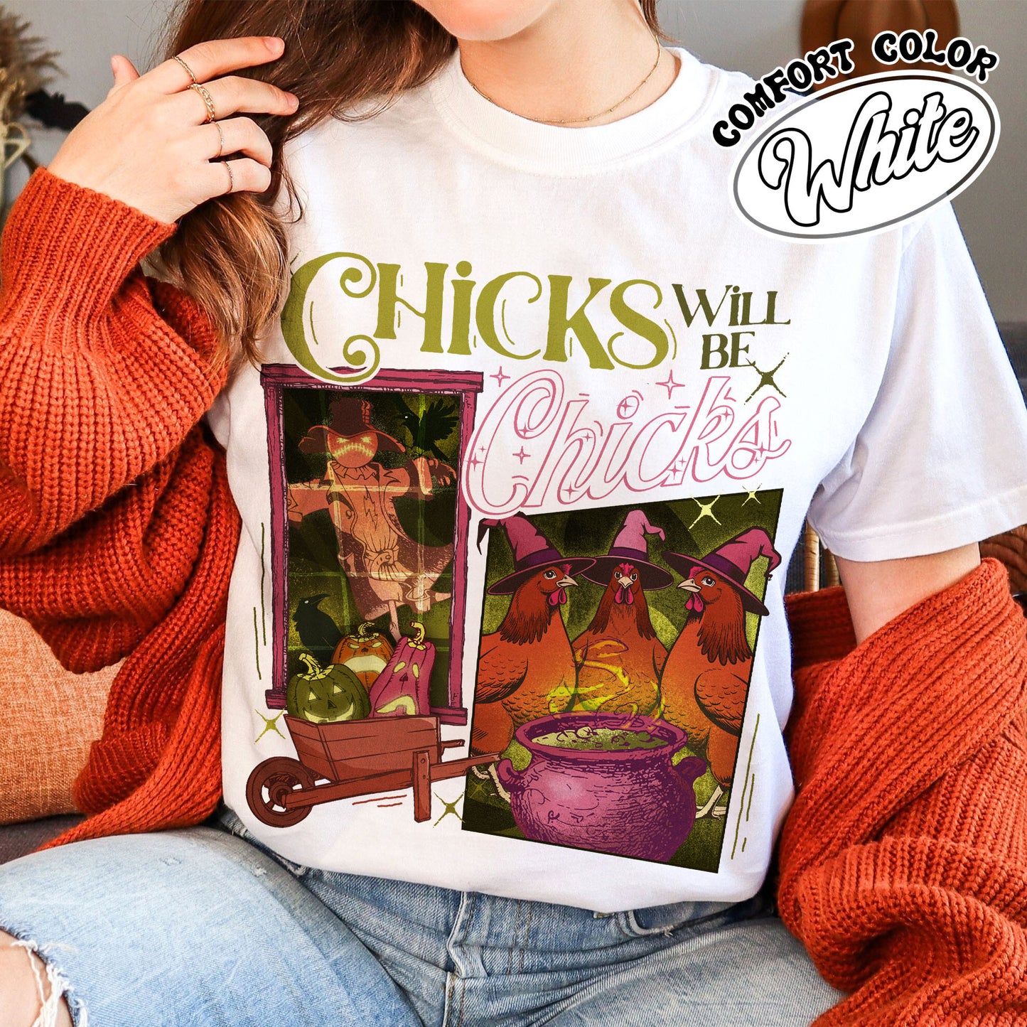 Halloween Chicken Shirt, Chicks Will Be Chicks Shirt, Chicken Farm Animal Lover, Witch Hat for Chicken, Chicken Lover Gift, Funny Shirt