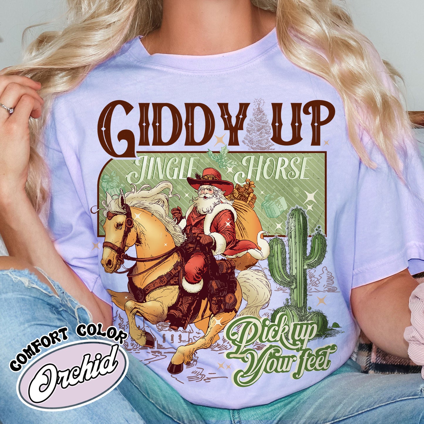 Giddy Up Shirt, Cowboy Santa Christmas Shirt, Giddy Up Jingle Horse Shirt, Cowgirl Shirt, 90’s Country Shirt, Christmas Horse Shirt, Cowboy Shirt