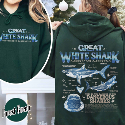 Great White Shark Anatomy Hoodie, Shark Hoodie, Great White Shark Biology, Great White Shark Drawing, Marine Biology Hoodie