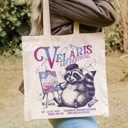 Velaris Art Festival Bag,Velaris Acotar Bag,Night Court,Feyre Archeron,Nesta,Rhysand,Raccoon Drawing Bag,Bookish Bag,Velaris Bag