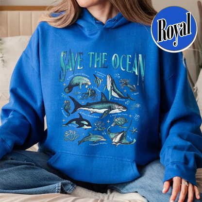 Save The Ocean Hoodie, Animal Hoodie, Retro Ocean Nature Hoodie, Dolphin Hoodie, Shark Lover Gift,Marine Biologist,Surfing Hoodie