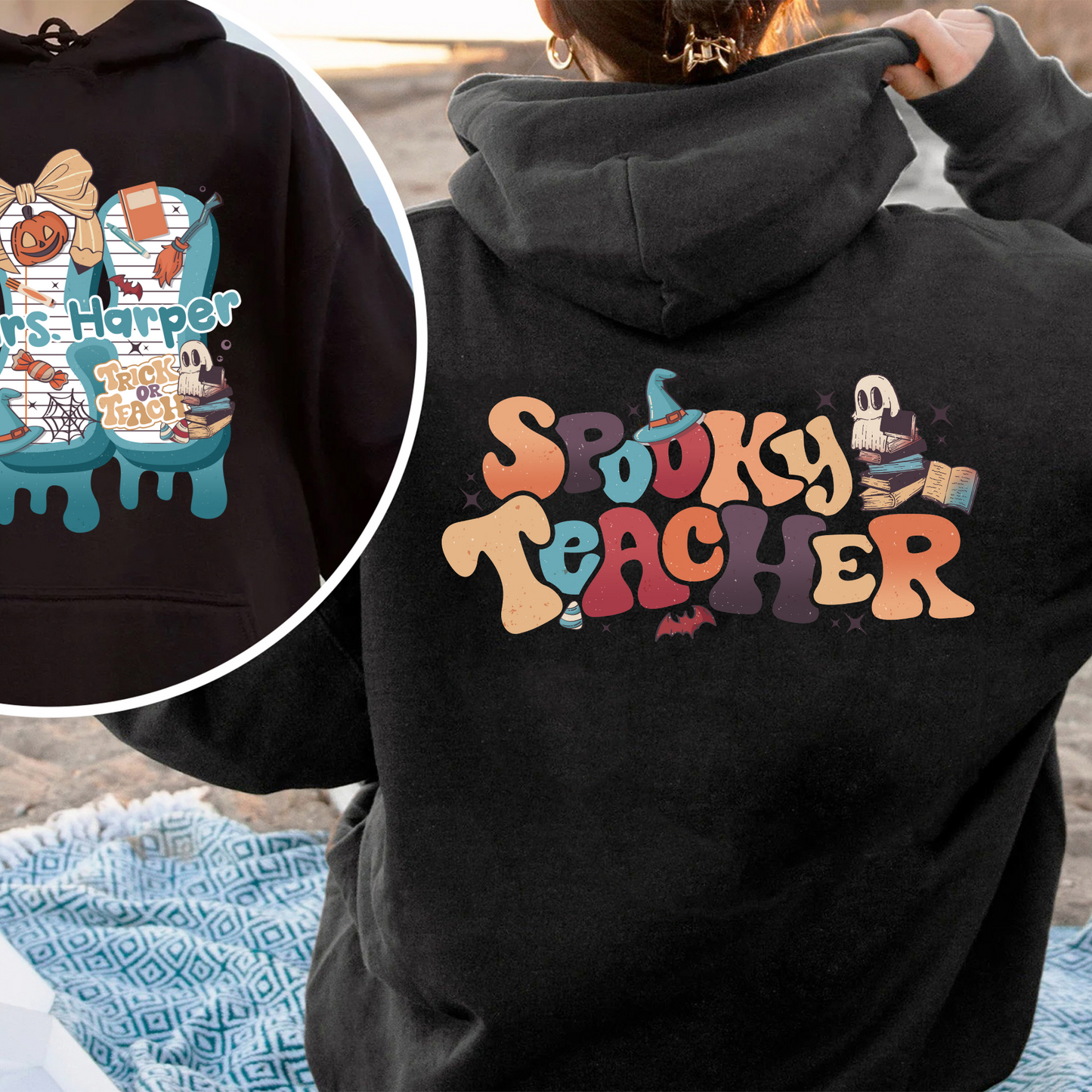 Back to School Hoodie, Personalized Halloween Teacher Hoodie, First Day of School Hoodie