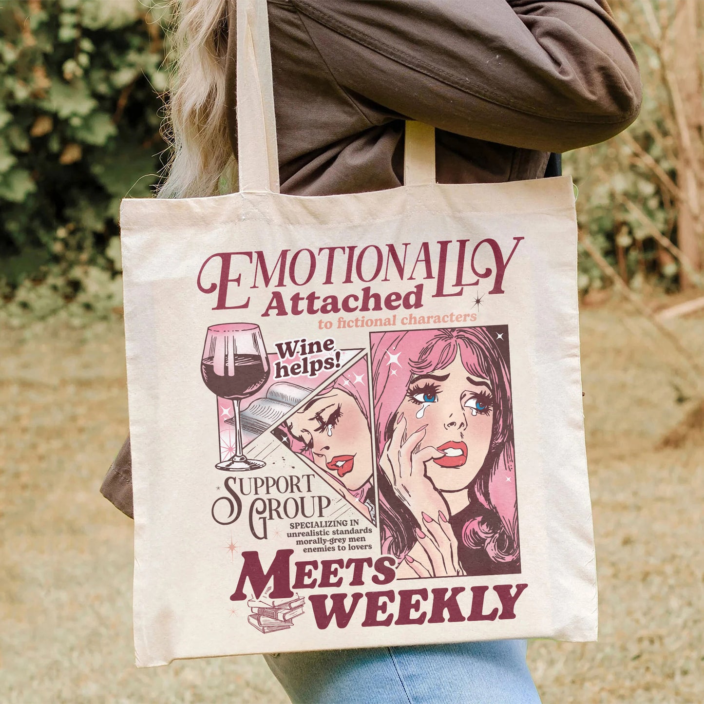 Emotionally Attached To Fictional Characters Bag, Retro Bookish Bag, Book Lover Bag, Romance Reader, Morally Grey Enemies To Lovers