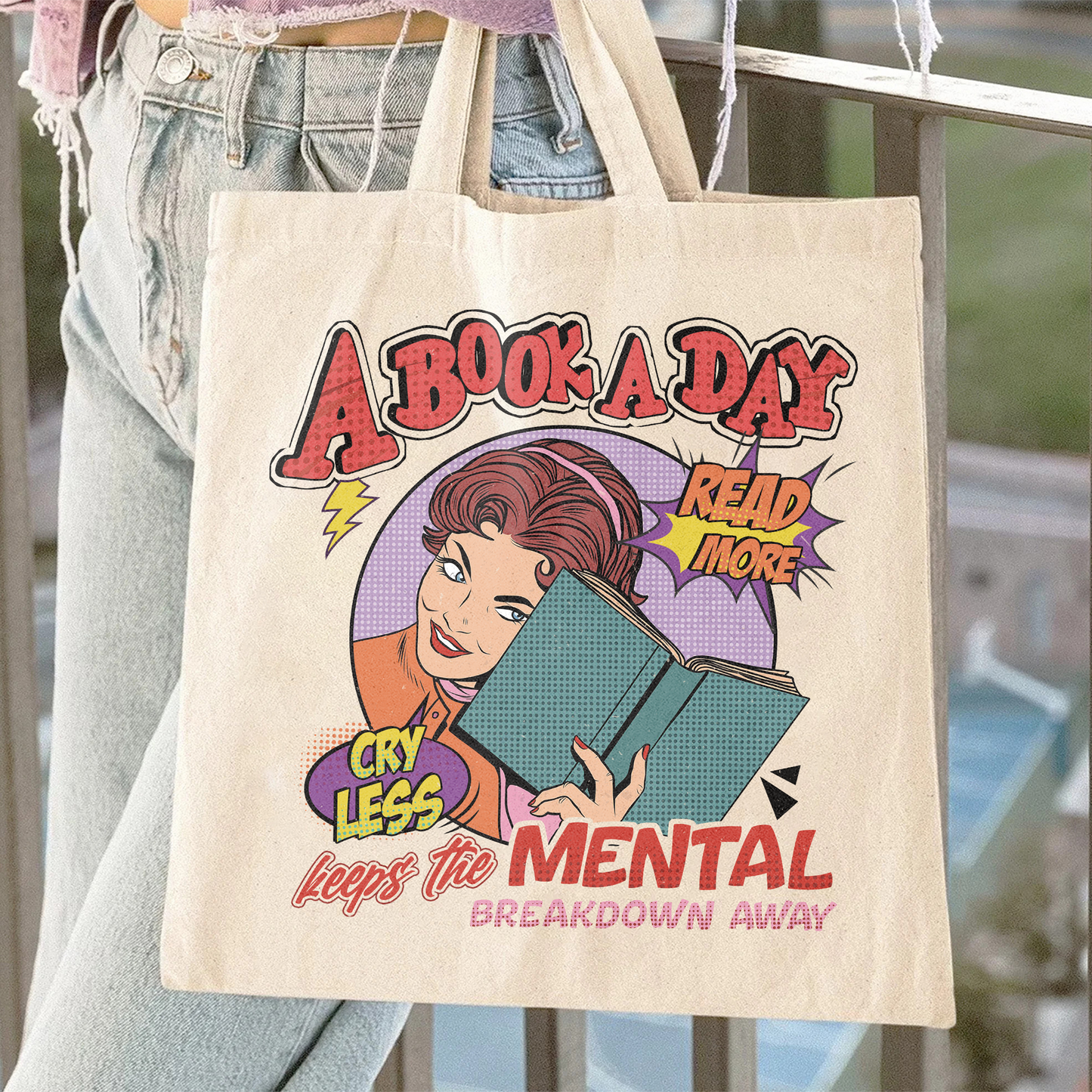 A Book a Day Keep the Mental Breakdown Away Bag, Book Bag, Book Gift, Book Lover Gift, a Book a Day Keep the Mental, Book Lover