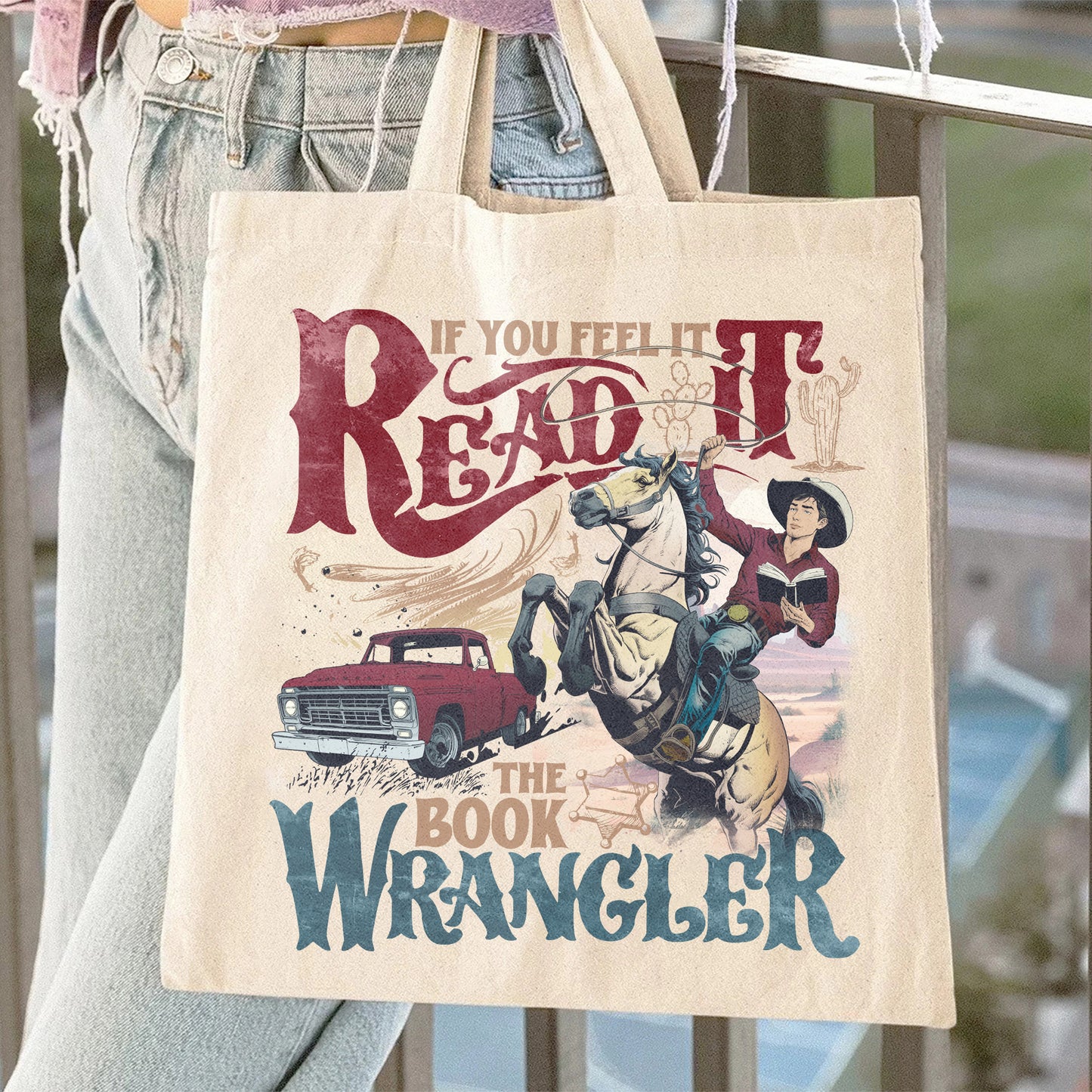 Book Wrangler Tote Bag, Bookish Cowboy Bag, Western Book Lover Bag, Country Bookish Bag Bookish Gift for Her, Book Lover