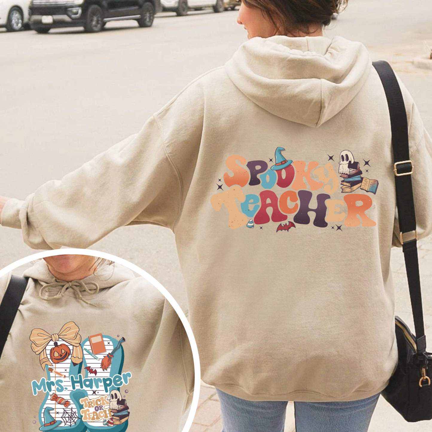 Back to School Hoodie, Personalized Halloween Teacher Hoodie, First Day of School Hoodie