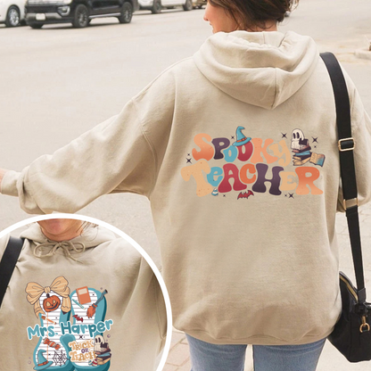 Back to School Hoodie, Personalized Halloween Teacher Hoodie, First Day of School Hoodie
