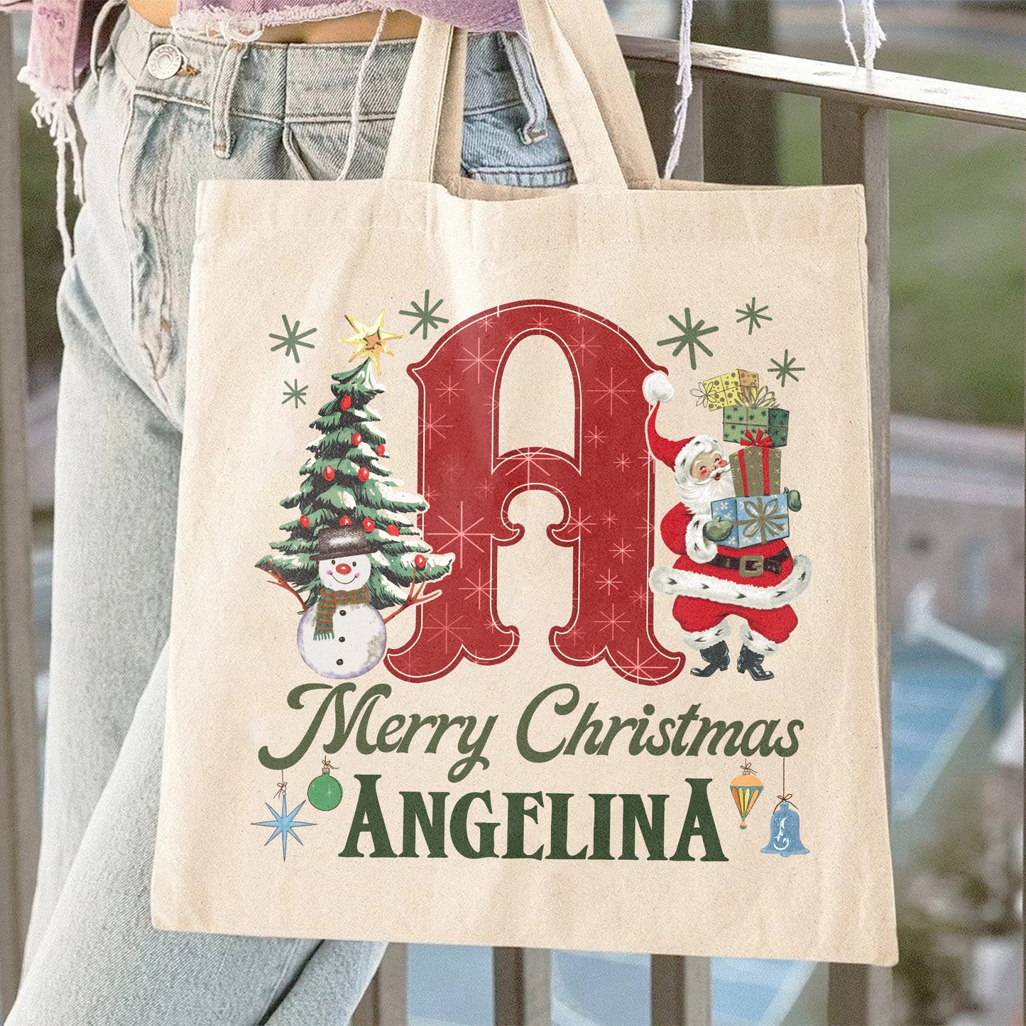 Personalised Santa Tote Bag, Christmas Tote Bag,Custom Name Christmas Tote Bag,Gift Bag Xmas,Custom Tote Bag Xmas,Christmas Gift Tote Bag