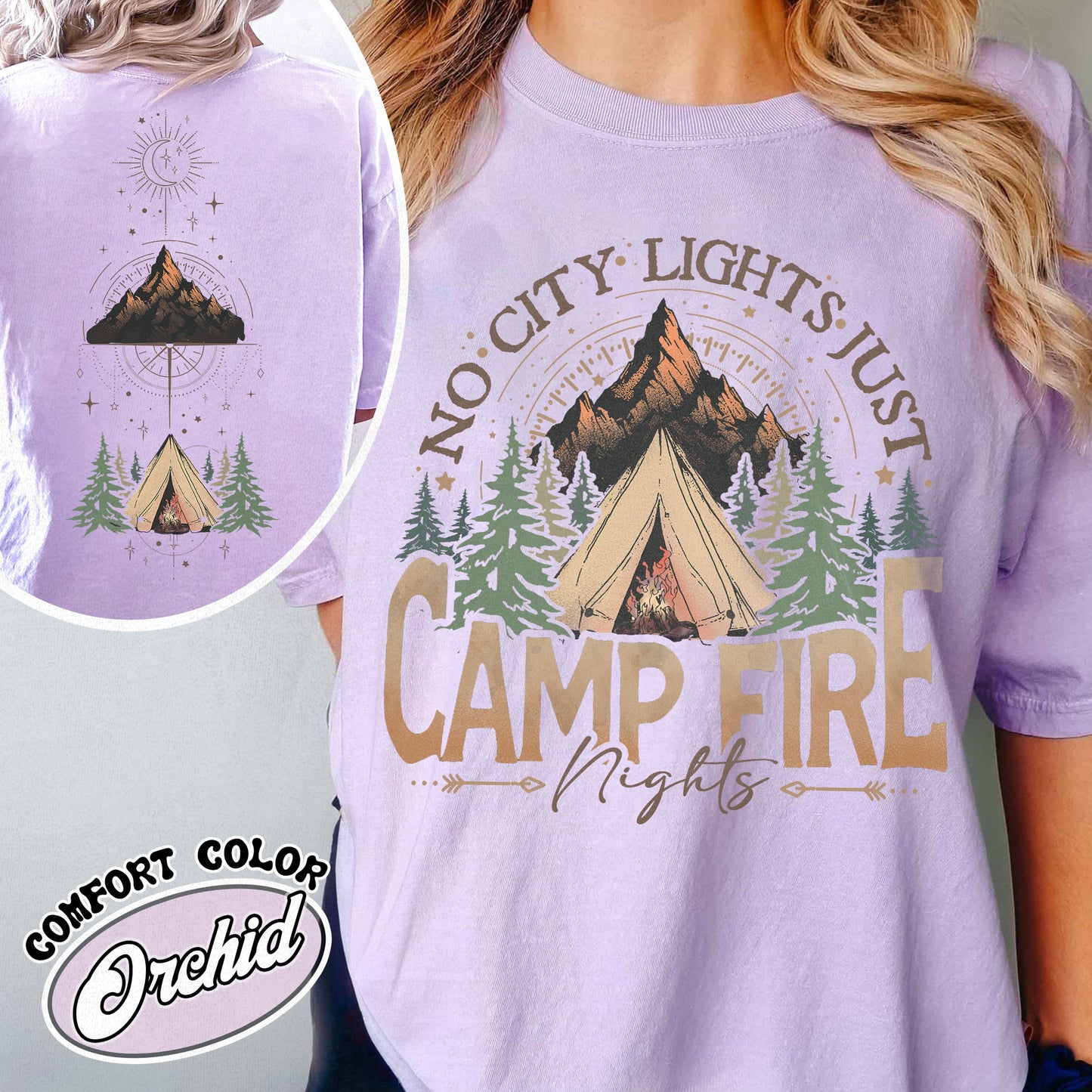 No City Lights Just Camp Fire Night Comfort Color Shirt, Camping Shirt, Camp Fire T-Shirts, Camping Mode, Travel Shirt, Adventure Shirt, Adventure Lover Shirt