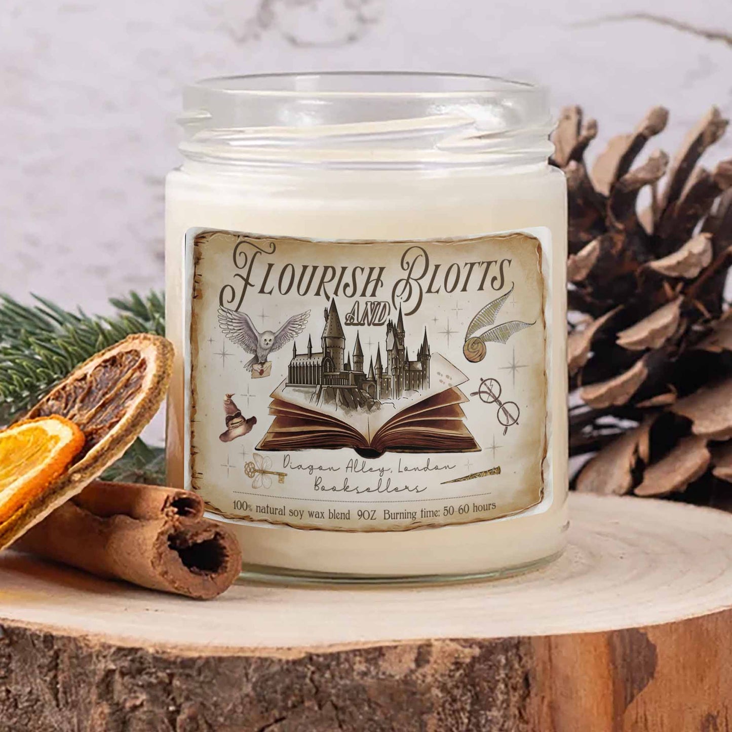 Flourish and Blotts Candle, Wizard Candle, Wizard School Book Shop Candle, Magical Castle, Book Lover Gift, Gift for Fan, Potter Gift, Bookish Gift