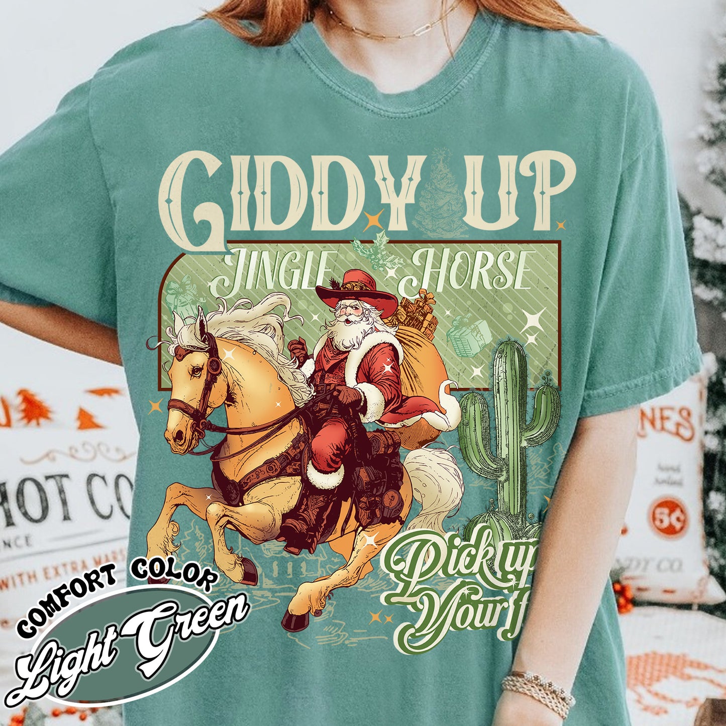 Giddy Up Shirt, Cowboy Santa Christmas Shirt, Giddy Up Jingle Horse Shirt, Cowgirl Shirt, 90’s Country Shirt, Christmas Horse Shirt, Cowboy Shirt