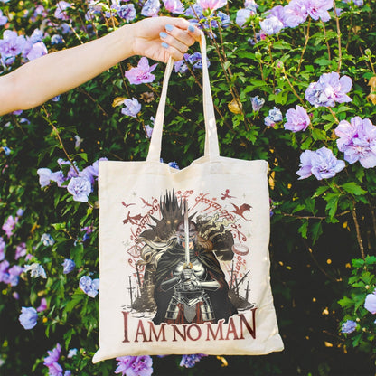 Fantasy Book Lover Tote bag, I Am No Man bag, Fantasy Dragon Bookish bag