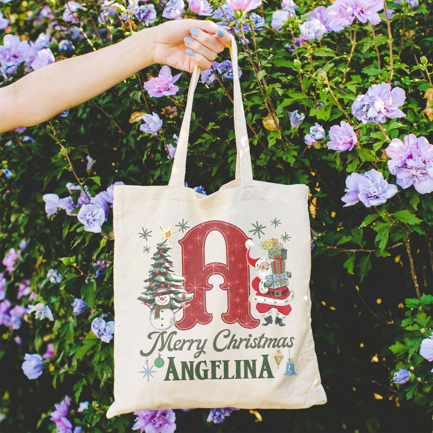 Personalised Santa Tote Bag, Christmas Tote Bag,Custom Name Christmas Tote Bag,Gift Bag Xmas,Custom Tote Bag Xmas,Christmas Gift Tote Bag