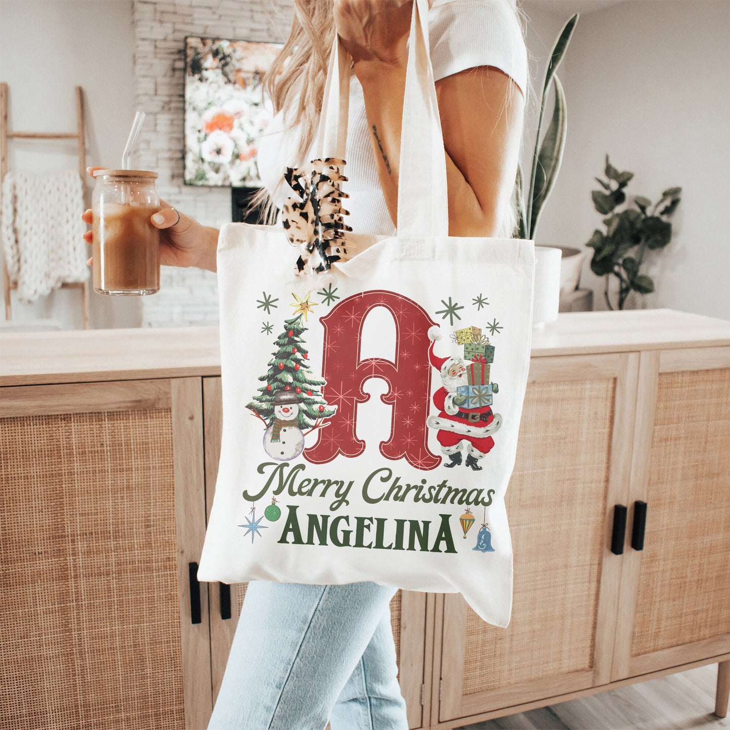 Personalised Santa Tote Bag, Christmas Tote Bag,Custom Name Christmas Tote Bag,Gift Bag Xmas,Custom Tote Bag Xmas,Christmas Gift Tote Bag