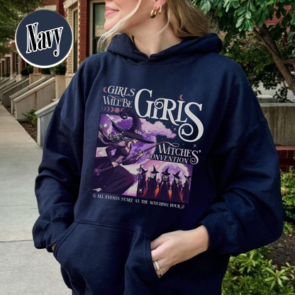 Halloween Hoodie, Girls Will Be Girls Witch Hoodie, Witchy Feminist Hoodie