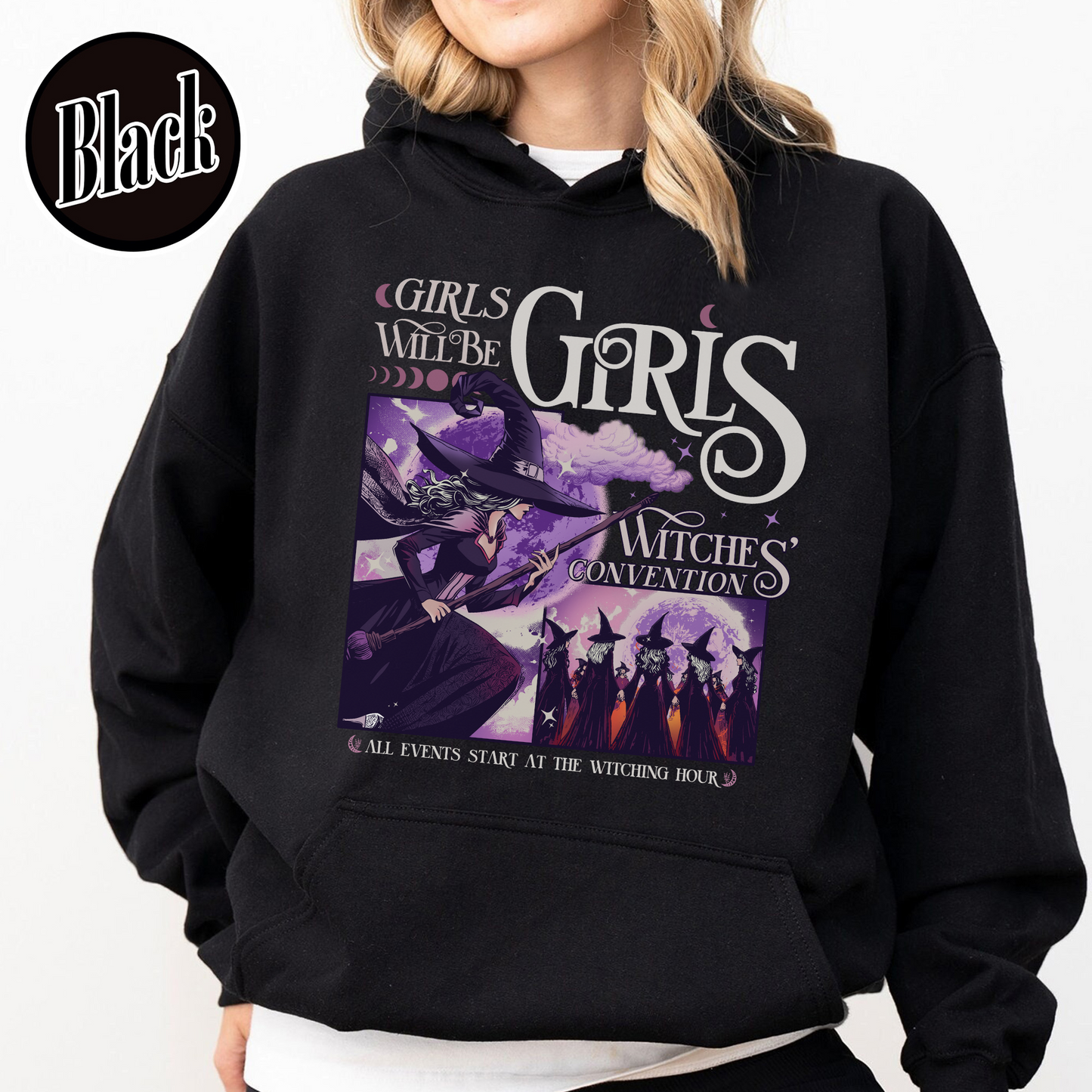 Halloween Hoodie, Girls Will Be Girls Witch Hoodie, Witchy Feminist Hoodie