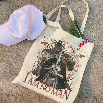 Fantasy Book Lover Tote bag, I Am No Man bag, Fantasy Dragon Bookish bag