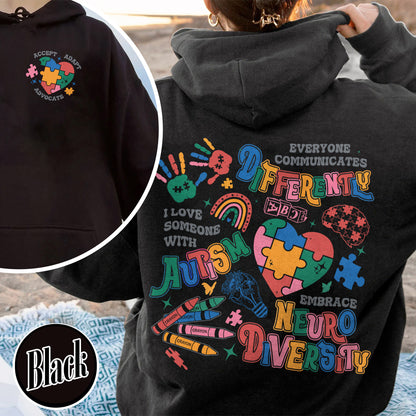 Autism Awareness Hoodie, Everyone Communicates Differently Autism Hoodie