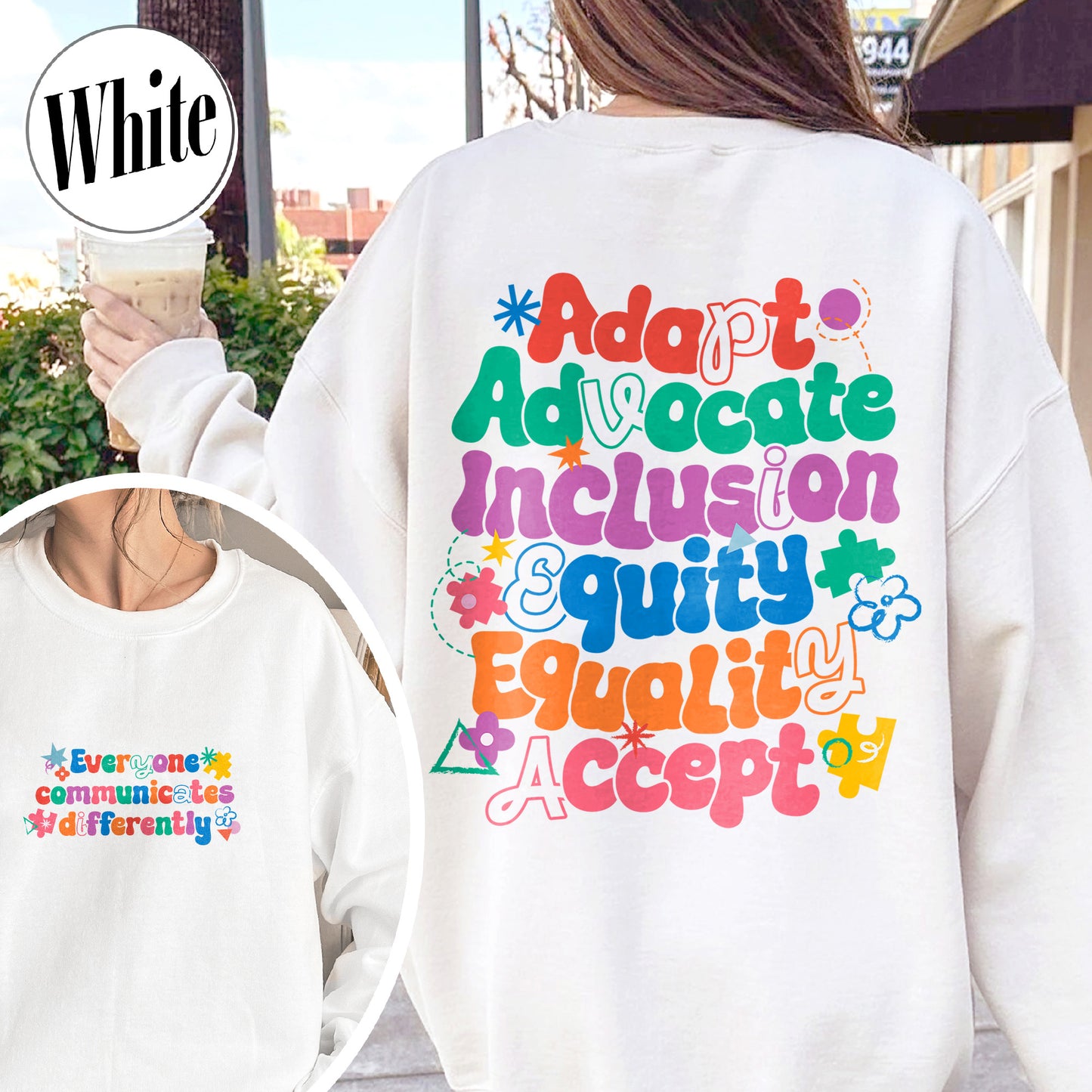 Autism Sweatshirt, Everyone Communicates Differently Sweatshirt, Adapt Advocate Accept Sweatshirt