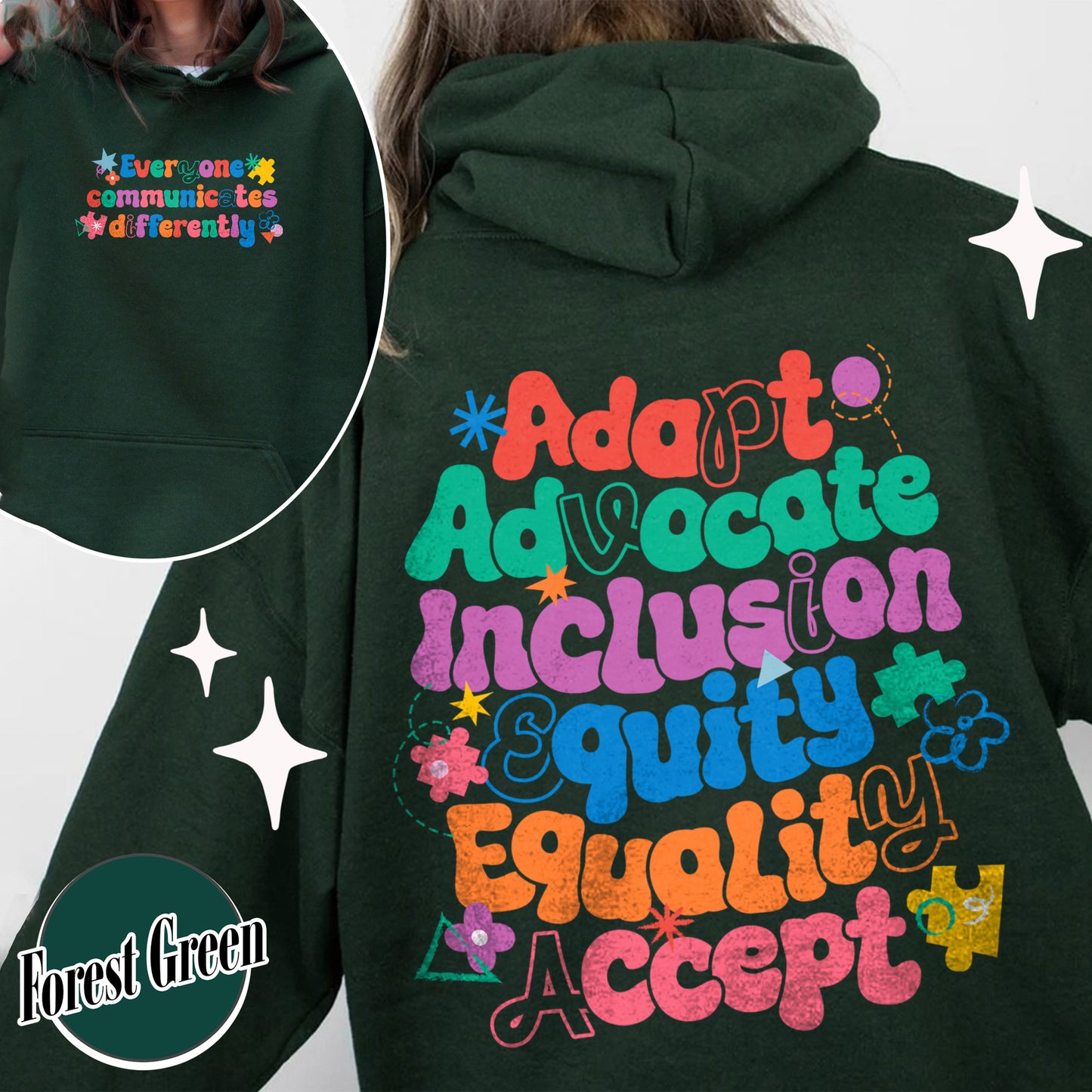 Autism Hoodie, Everyone Communicates Differently Hoodie, Adapt Advocate Accept Hoodie