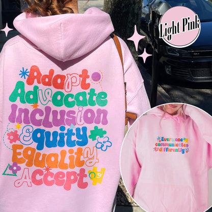Autism Hoodie, Everyone Communicates Differently Hoodie, Adapt Advocate Accept Hoodie