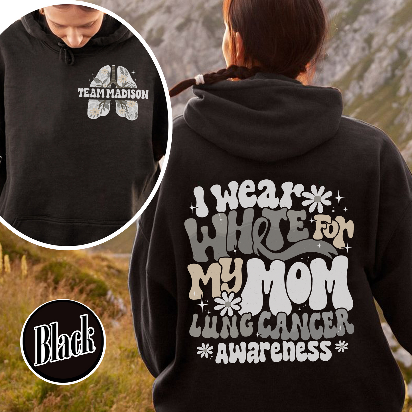 Cancer Awareness Hoodie, Lung Cancer Support Hoodie, White Ribbon Lung Cancer Fighter Hoodie