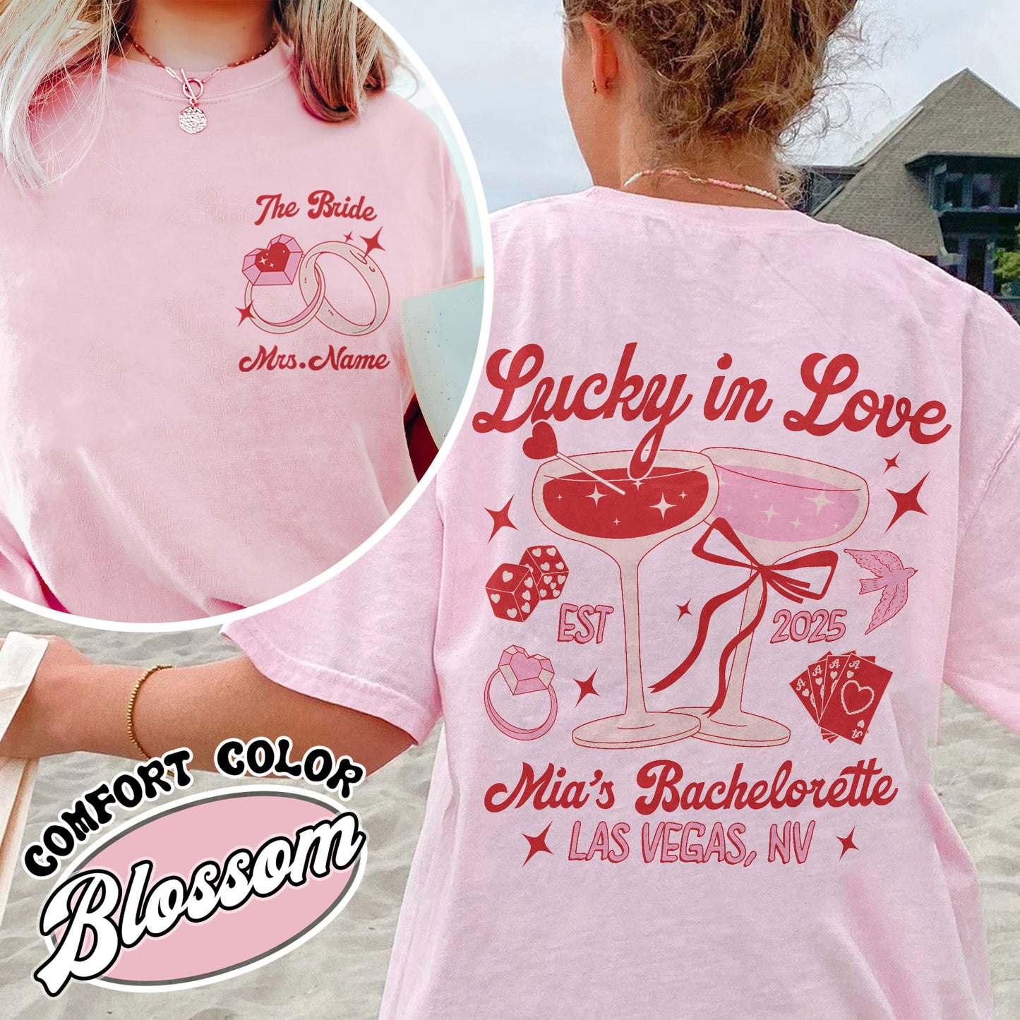 Bachelorette Comfort Color Shirt, Custom Bachelorette Party Shirt, Bride Team Bride Shirt, Lucky in Love Shirt