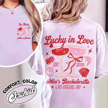 Bachelorette Comfort Color Shirt, Custom Bachelorette Party Shirt, Bride Team Bride Shirt, Lucky in Love Shirt