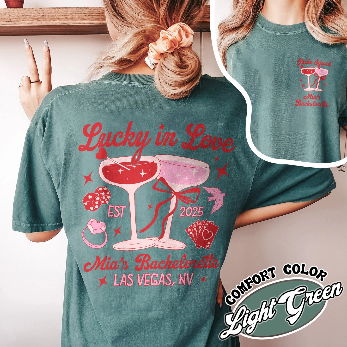 Bachelorette Comfort Color Shirt, Custom Bachelorette Party Shirt, Bride Team Bride Shirt, Lucky in Love Shirt