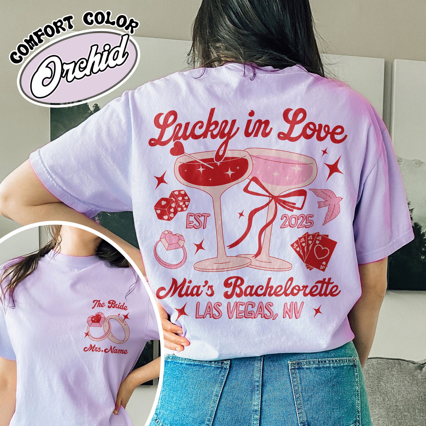 Bachelorette Comfort Color Shirt, Custom Bachelorette Party Shirt, Bride Team Bride Shirt, Lucky in Love Shirt