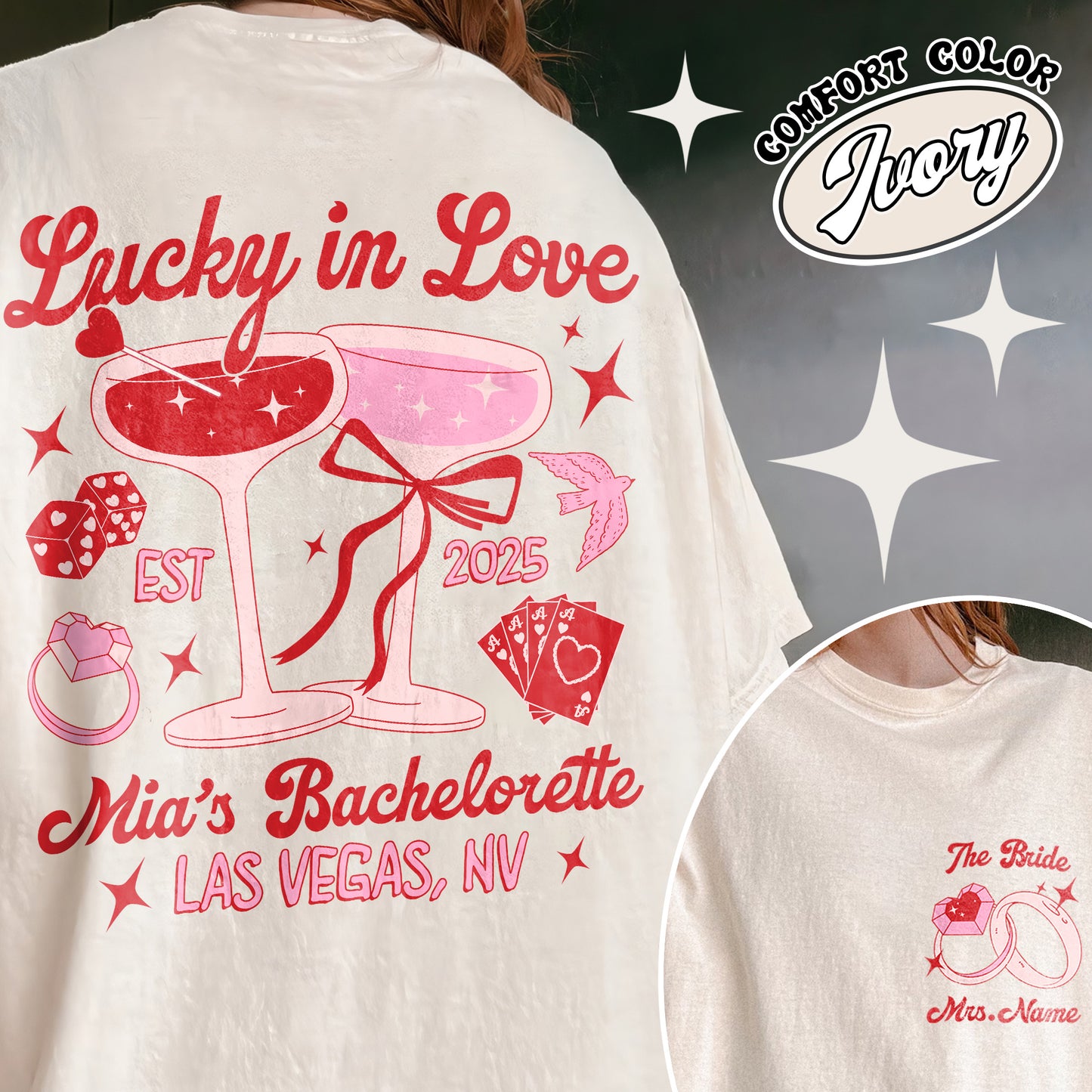 Bachelorette Comfort Color Shirt, Custom Bachelorette Party Shirt, Bride Team Bride Shirt, Lucky in Love Shirt