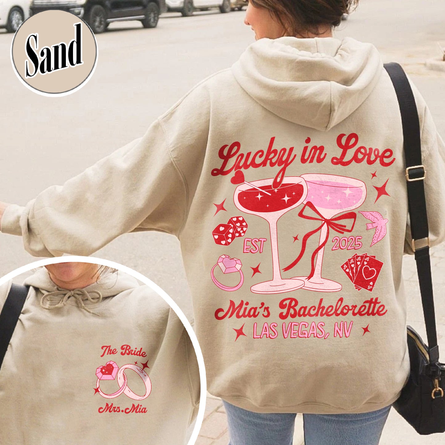 Bachelorette Hoodie, Custom Bachelorette Party Hoodie, Bride Team Bride Hoodie, Lucky in Love Hoodie