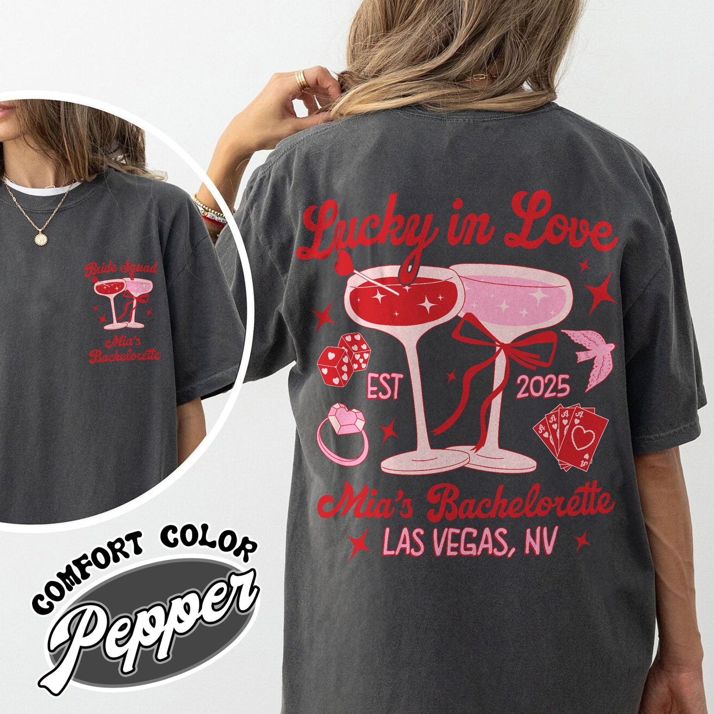 Bachelorette Comfort Color Shirt, Custom Bachelorette Party Shirt, Bride Team Bride Shirt, Lucky in Love Shirt