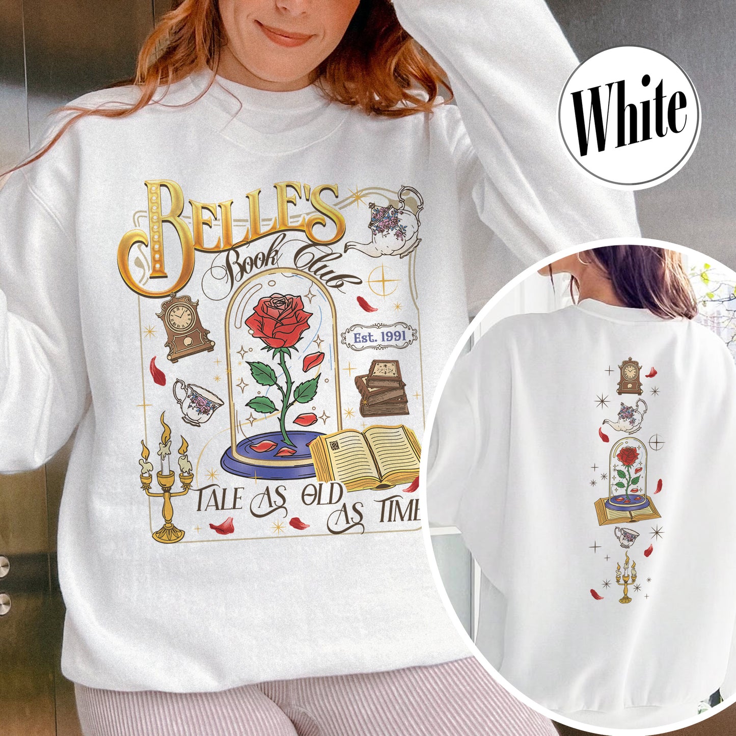 Belle’s Book Club Sweatshirt, Tale As Old as Time Belle’s Book Cafe Sweatshirt, Belle Princess Book Sweatshirt