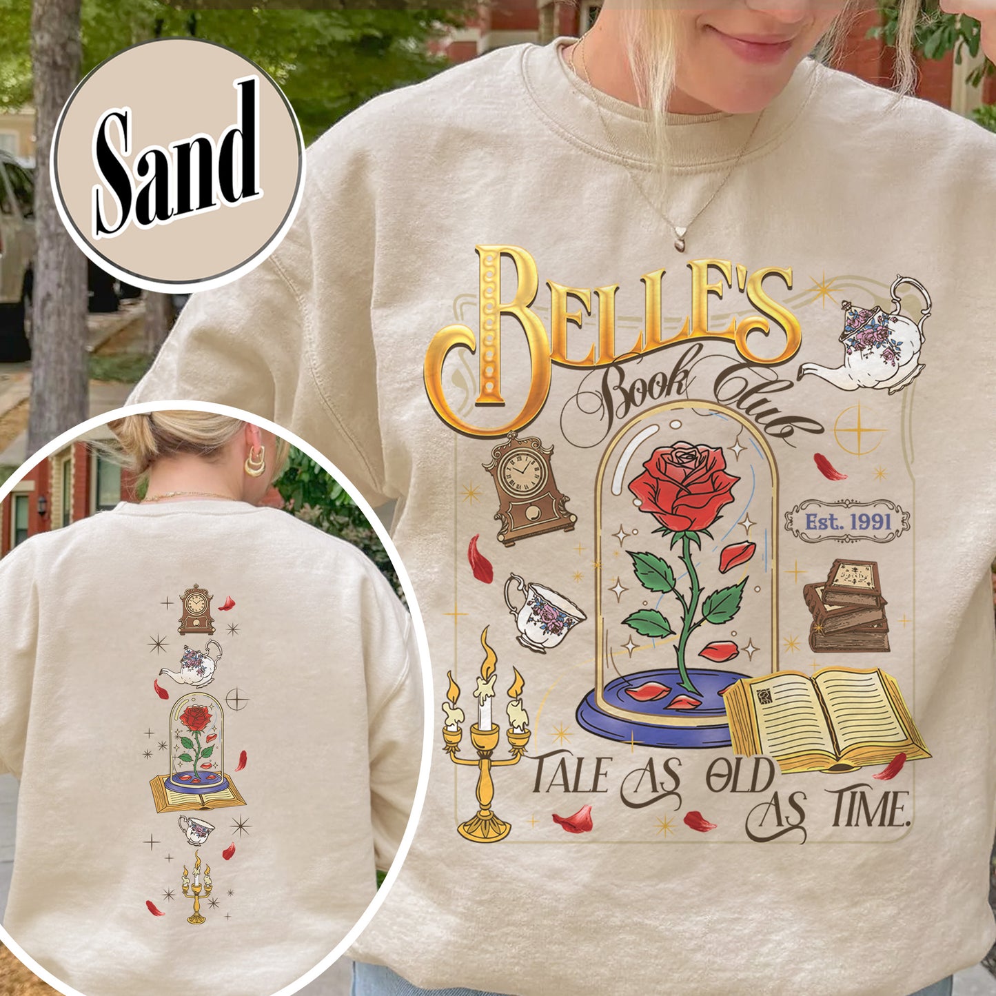 Belle’s Book Club Sweatshirt, Tale As Old as Time Belle’s Book Cafe Sweatshirt, Belle Princess Book Sweatshirt