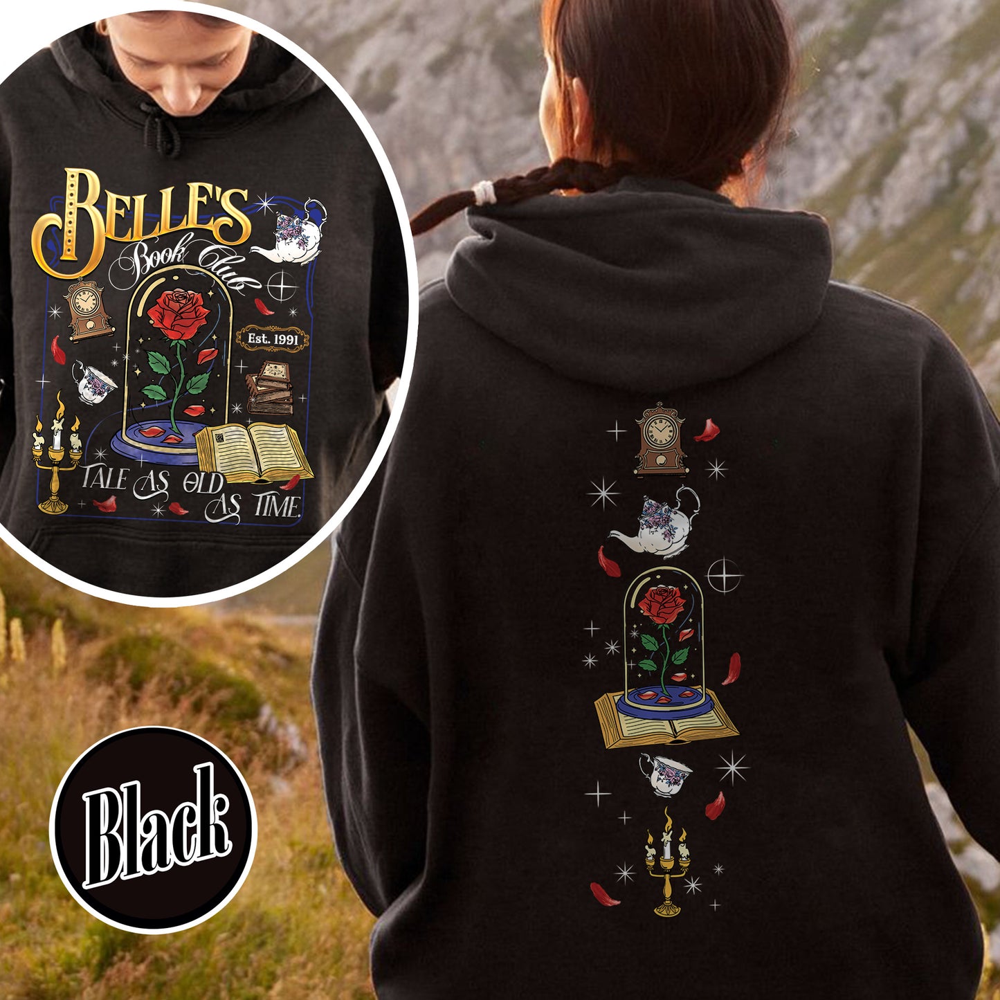 Belle’s Book Club Hoodie, Tale As Old as Time Belle’s Book Cafe Hoodie, Belle Princess Book Hoodie