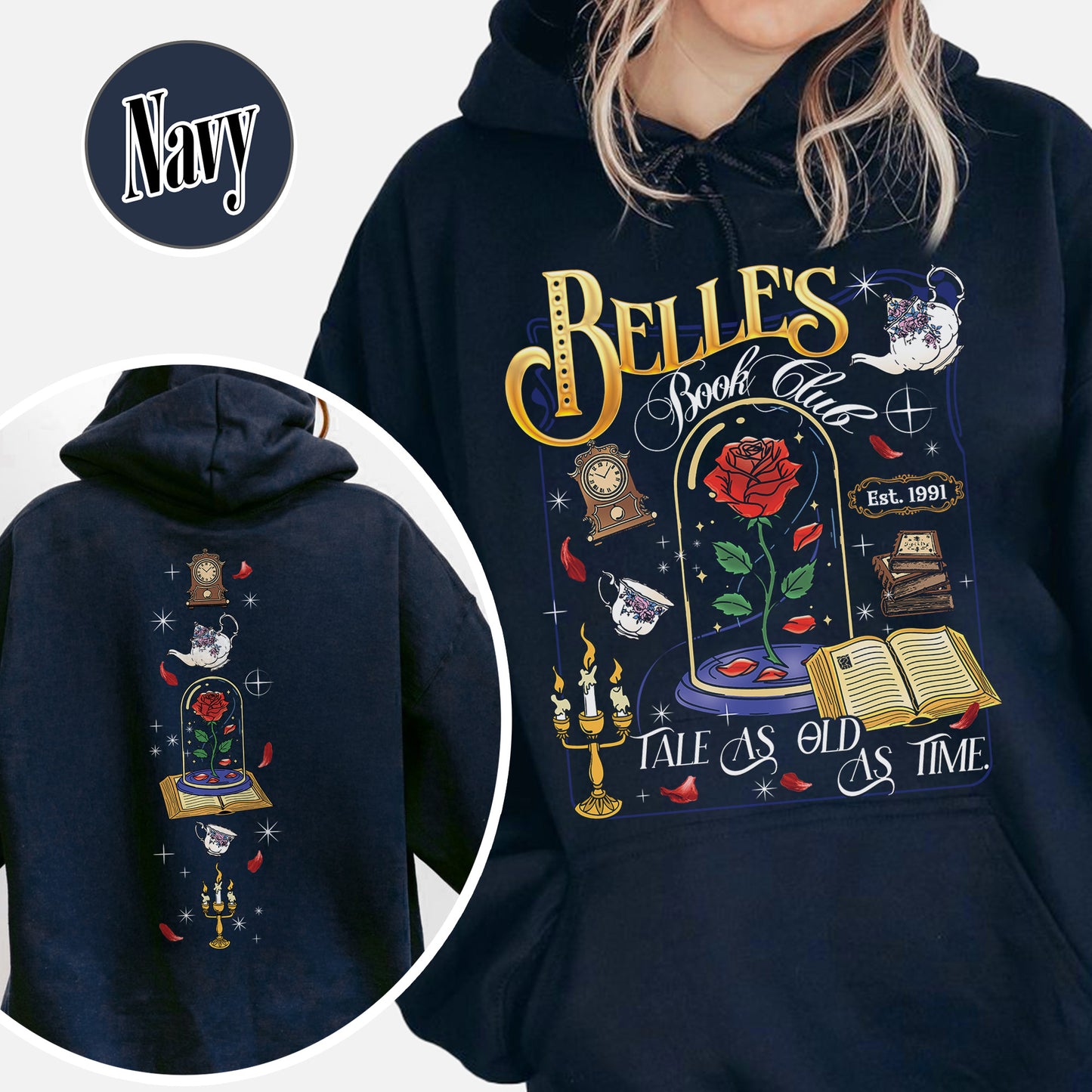 Belle’s Book Club Hoodie, Tale As Old as Time Belle’s Book Cafe Hoodie, Belle Princess Book Hoodie
