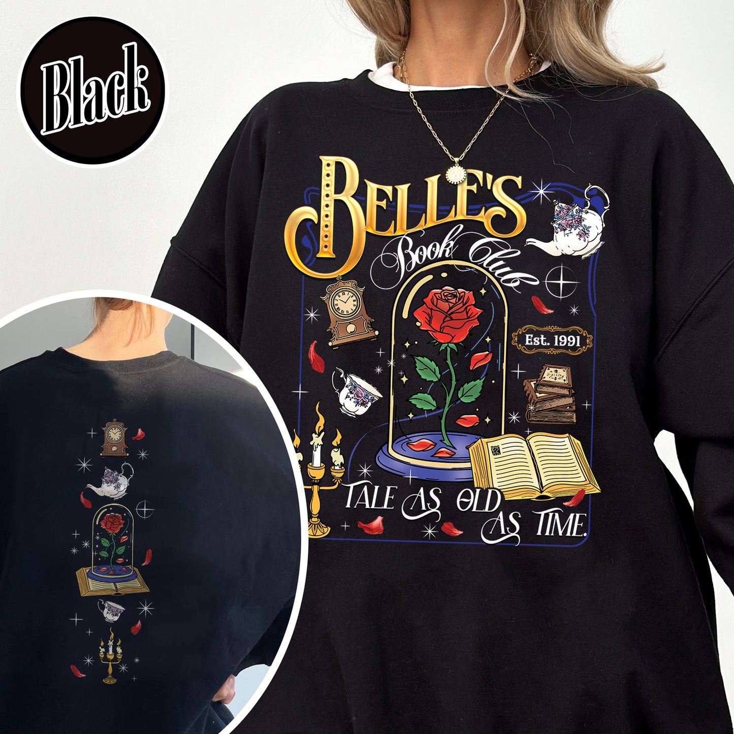 Belle’s Book Club Sweatshirt, Tale As Old as Time Belle’s Book Cafe Sweatshirt, Belle Princess Book Sweatshirt