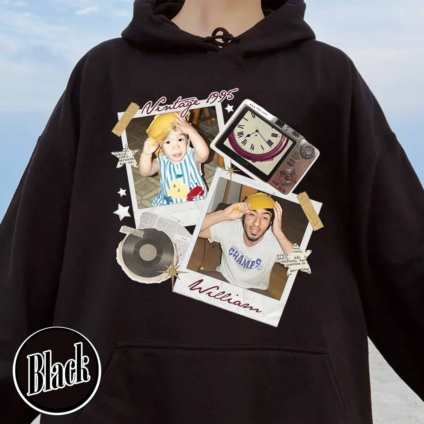 Birthday Party Hoodie, Custom Vintage Photo and Year Hoodie With Picture Personalized 30th 40th