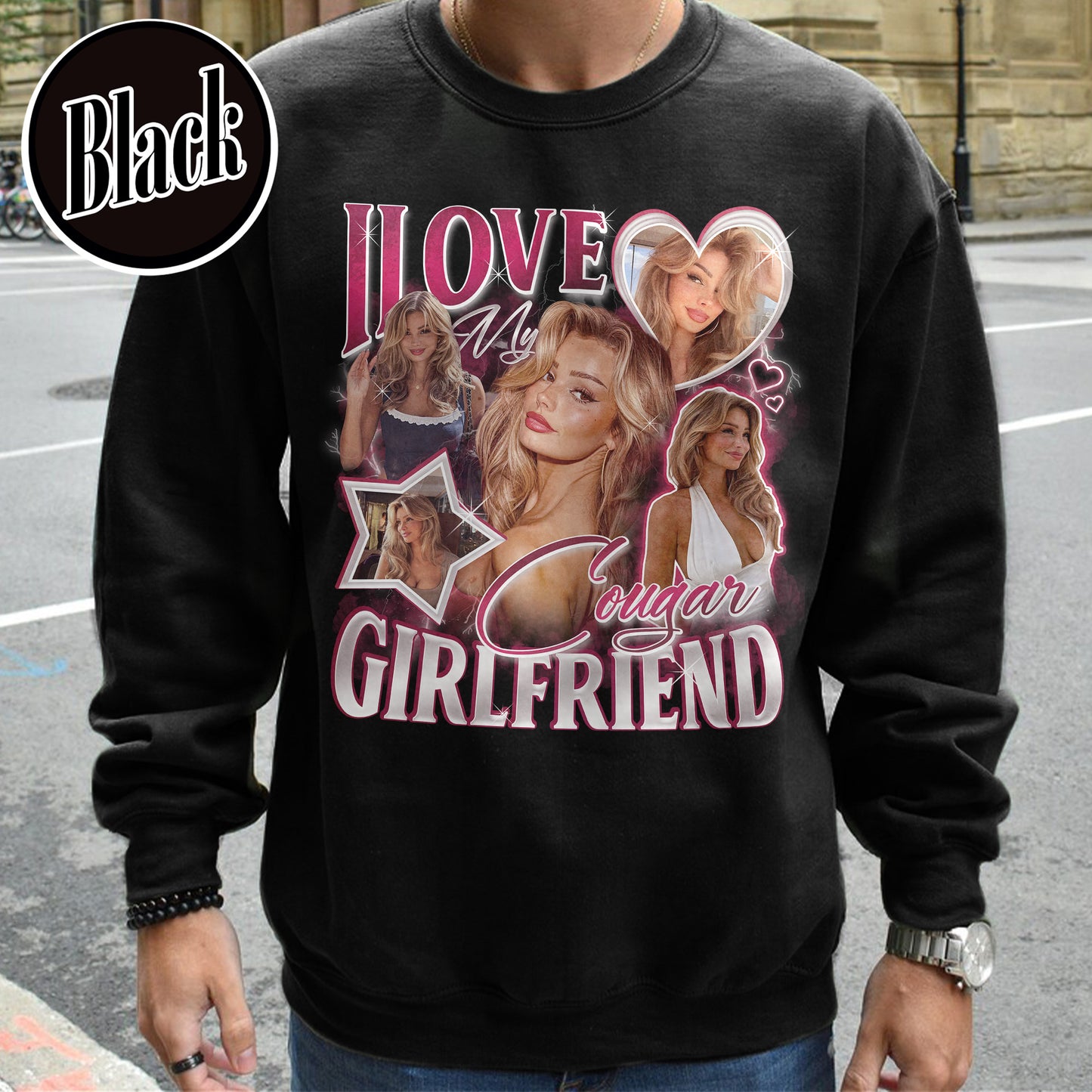 I Love My Cougar Girlfriend Sweatshirt Custom Photo,Valentine Gift I Love My Girlfriend Custom Picture,Girlfriend Bootleg Sweatshirt,90s Bootleg Sweatshirt