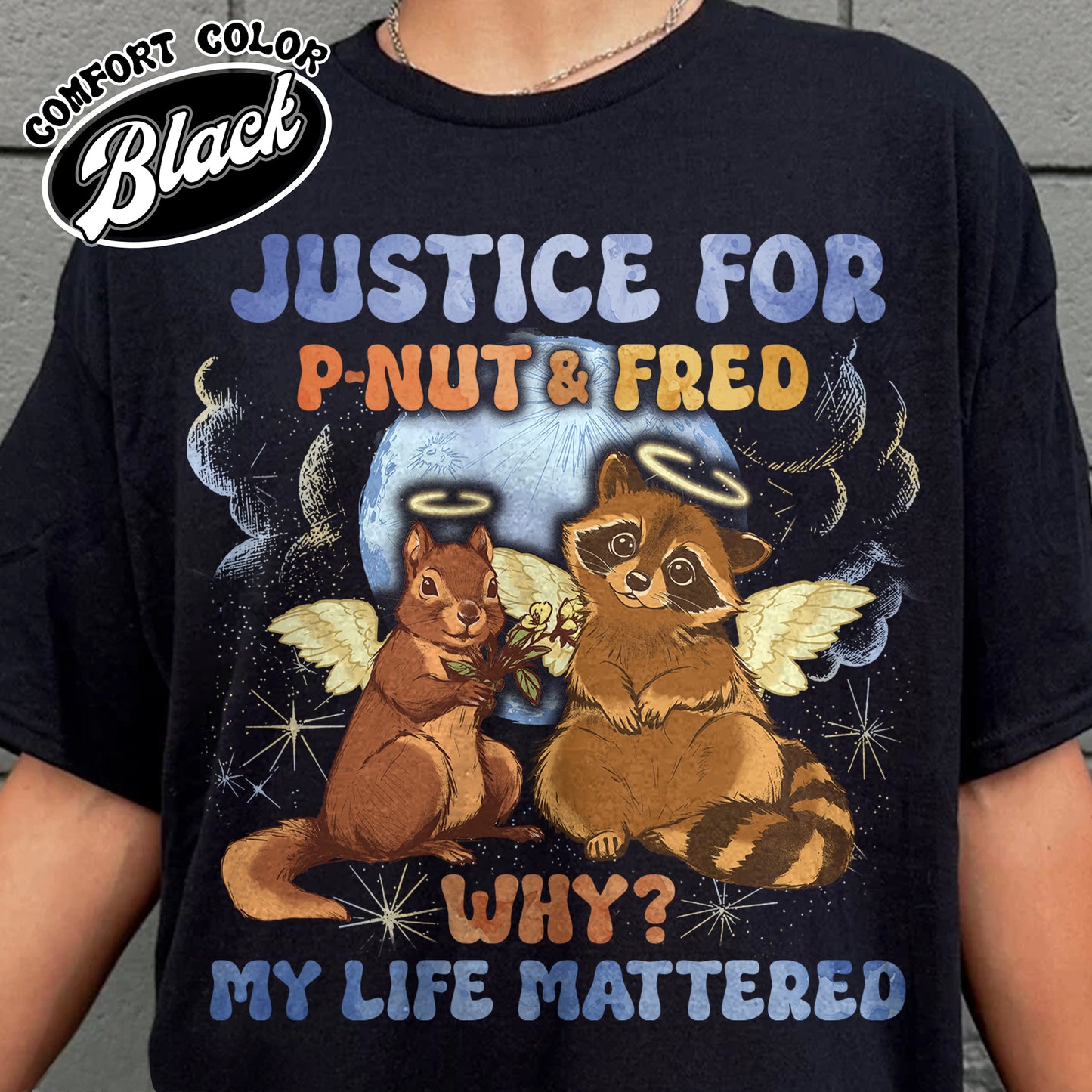 Justice for P'nut and Fred Shirt,P’Nut The Squirrel,Raccoon With Moon Shirt,Animal Rights Shirt,P'nut and Raccoons Vintage Graphic shirt