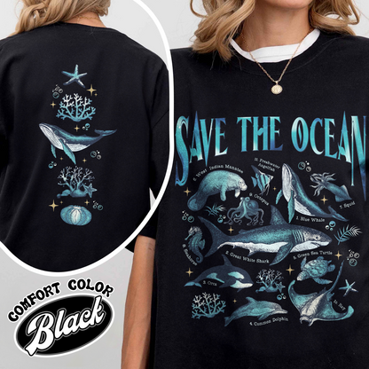 Save The Ocean Comfort Colors Shirt, Animal Tshirt, Retro Ocean Nature Shirt, Dolphin Shirt, Shark Lover Gift,Marine Biologist,Surfing Shirt