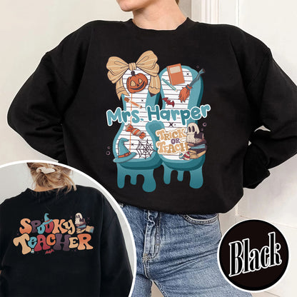 Back to School Sweatshirt, Personalized Halloween Teacher Sweatshirt, First Day of School Sweatshirt