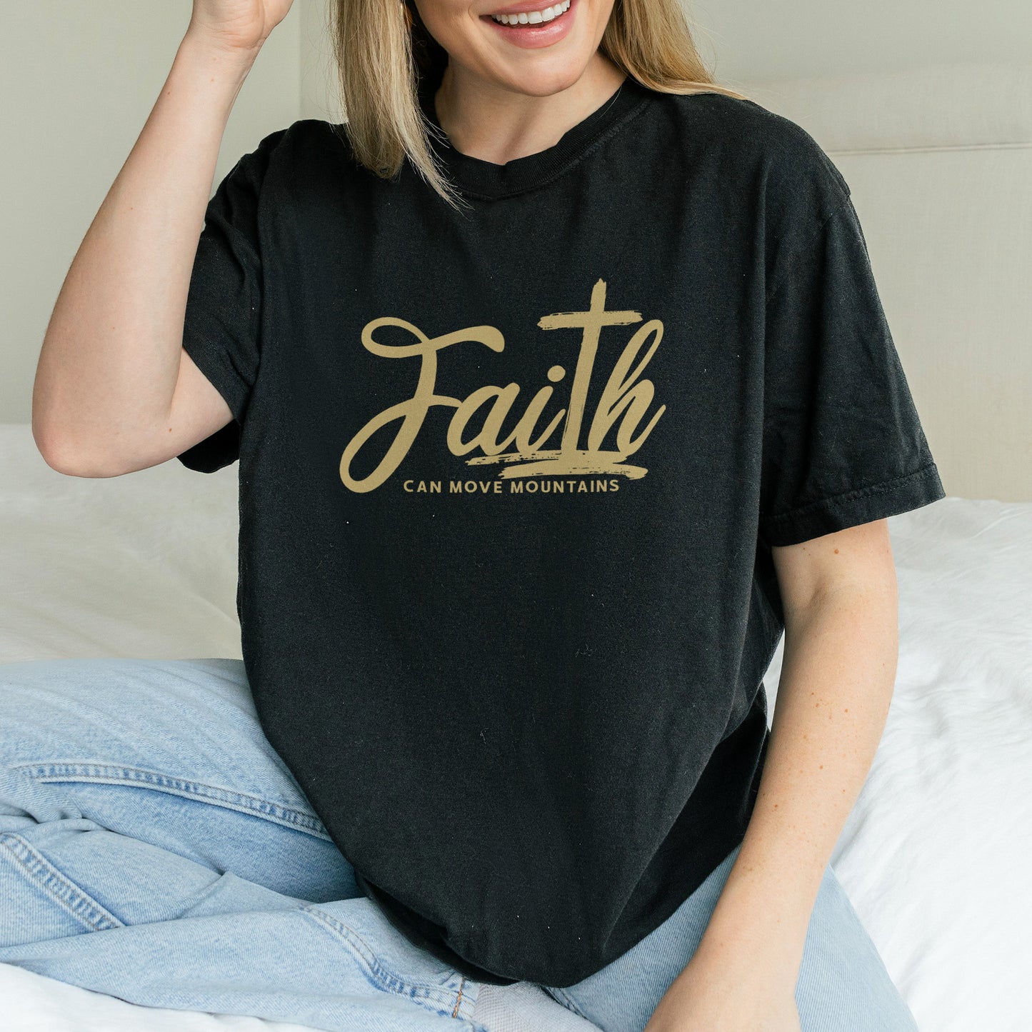 Faith Can Move Mountains Shirt | Christian Cross Bible Verse Tee