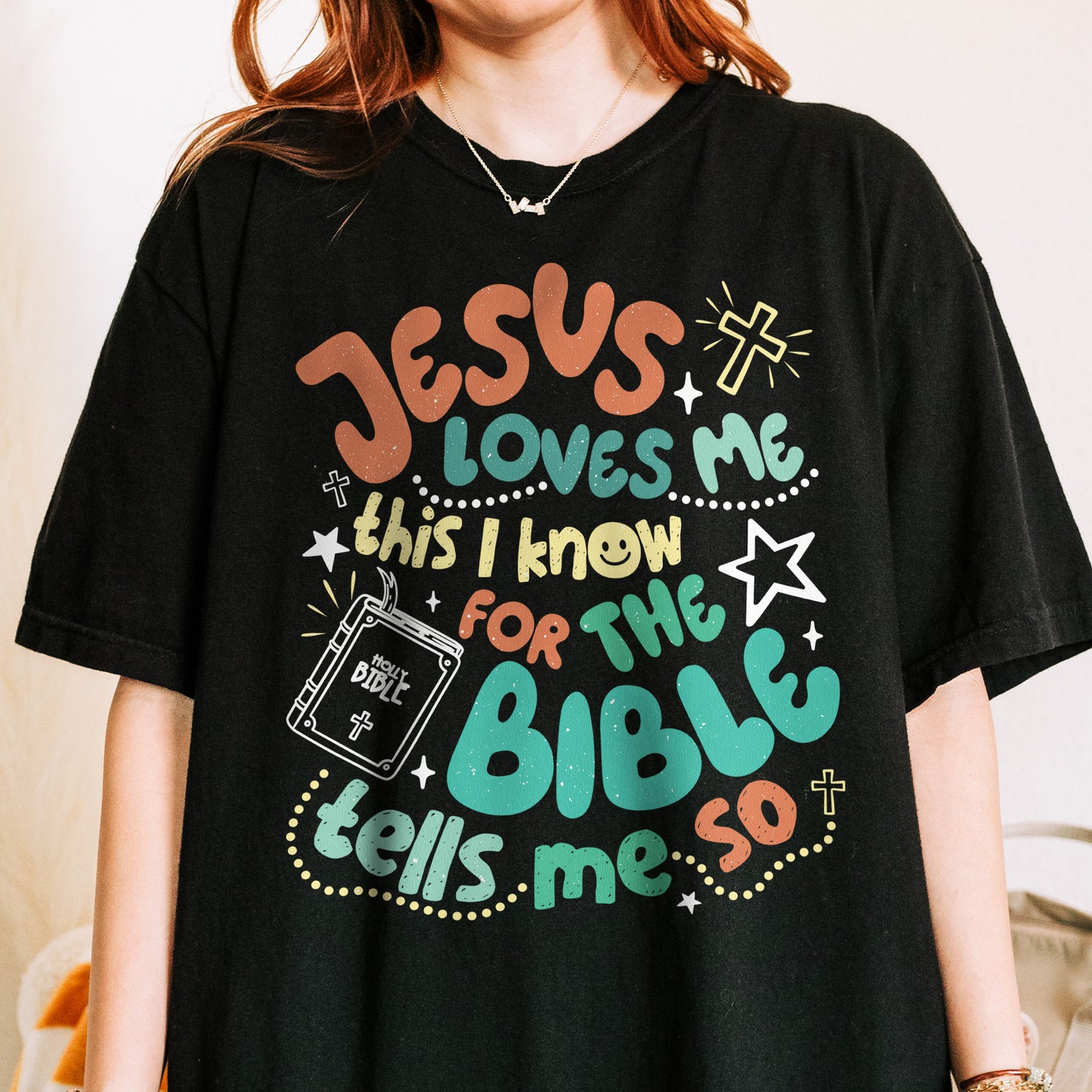 Jesus Loves Me This I Know Shirt: Christian Bible Verse Tee, Kids Youth Faith T-Shirt