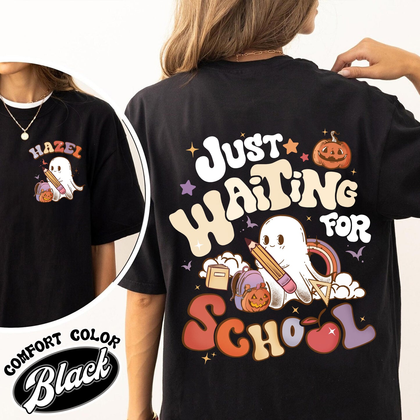 Halloween Comfort Color Shirt, Waiting for Back to School Shirt, Custom Halloween Teacher Shirt