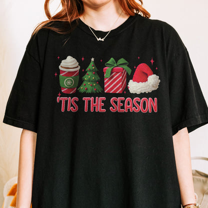 Tis The Season Shirt: Christmas Coffee, Holiday Gift, Santa Hat Tree, Festive Christmas Outfit Tshirt