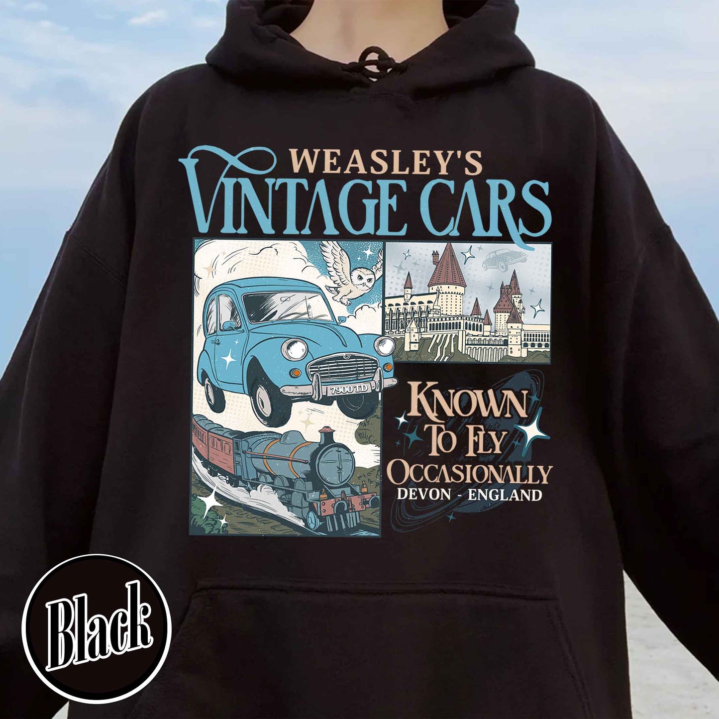 Bookish Hoodie, Wizard Flying Car Hoodie, Harry Potter Inspired Hoodie, Wizard School Hoodie