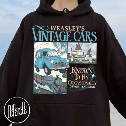 Bookish Hoodie, Wizard Flying Car Hoodie, Harry Potter Inspired Hoodie, Wizard School Hoodie